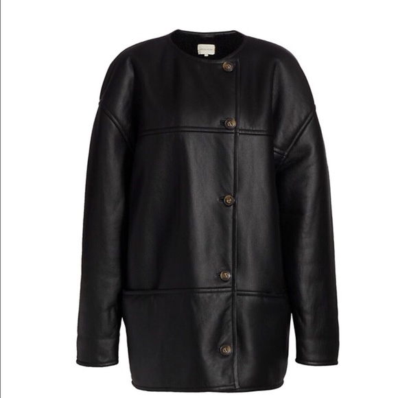 LOULOU STUDIO Dyed Shearling & Leather Coat Black Size XS - Picture 3 of 5